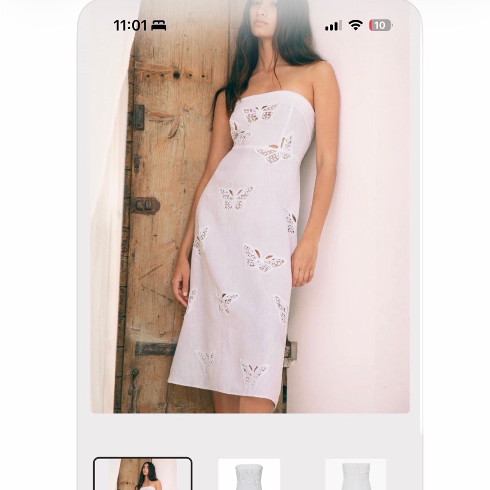 Lola Strapless White Midi Dress with Butterfly Cutwork